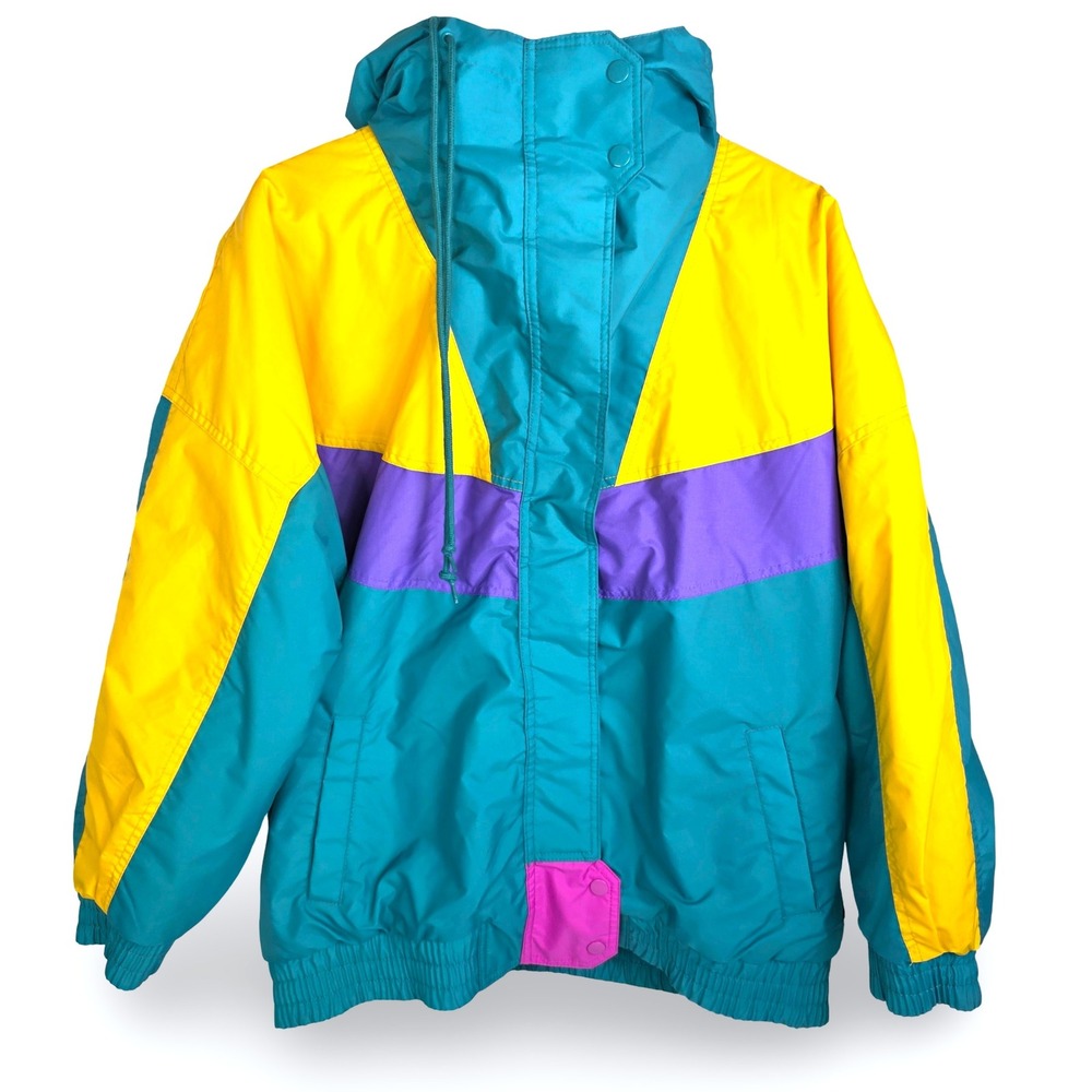 Vintage Apres Sport Ski Jacket Teal Purple Yellow Pink Retro 80s NEW w/ Tags NOS - Picture 3 of 15